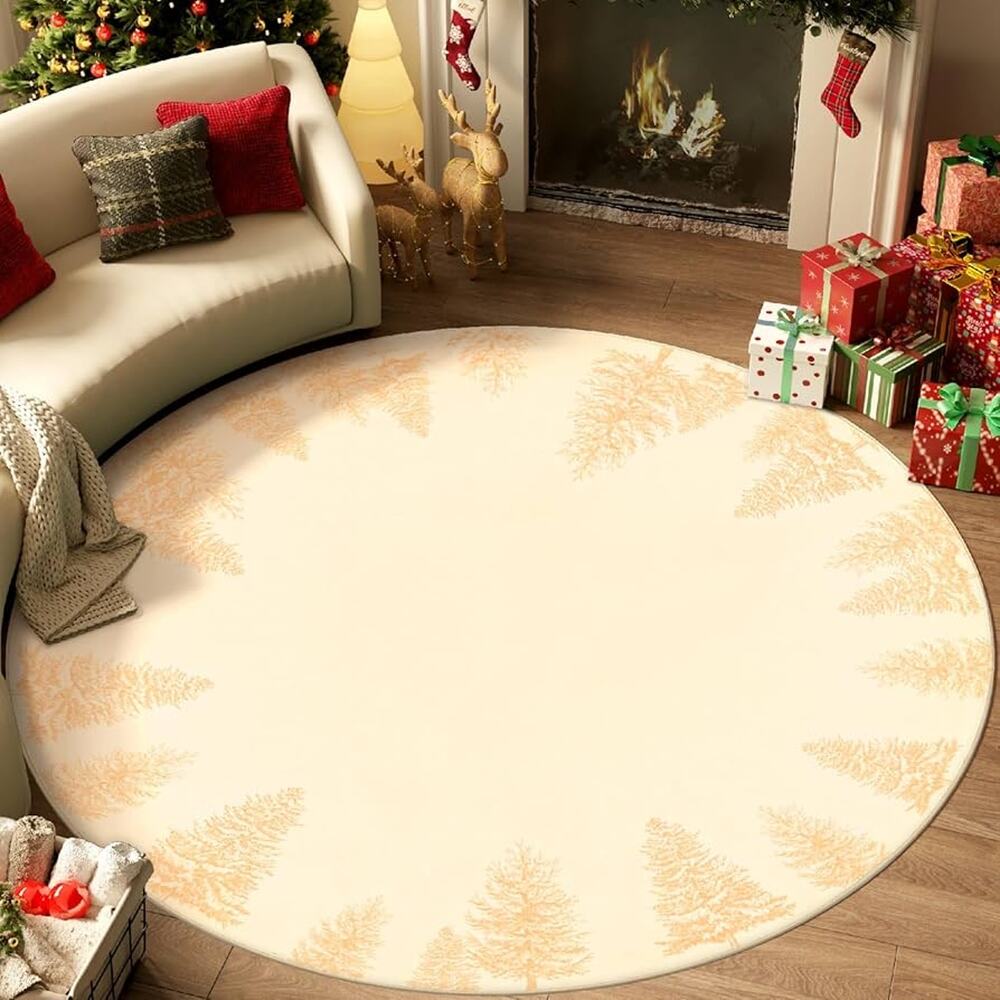 NEW Gold Xmas Tree Washable Round Rug 5' Diameter